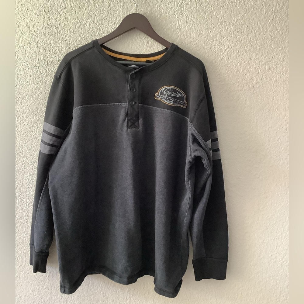 Harley-Davidson Black & Charcoal Long-Sleeve Henley Sweatshirt Cotton Men's 2XL